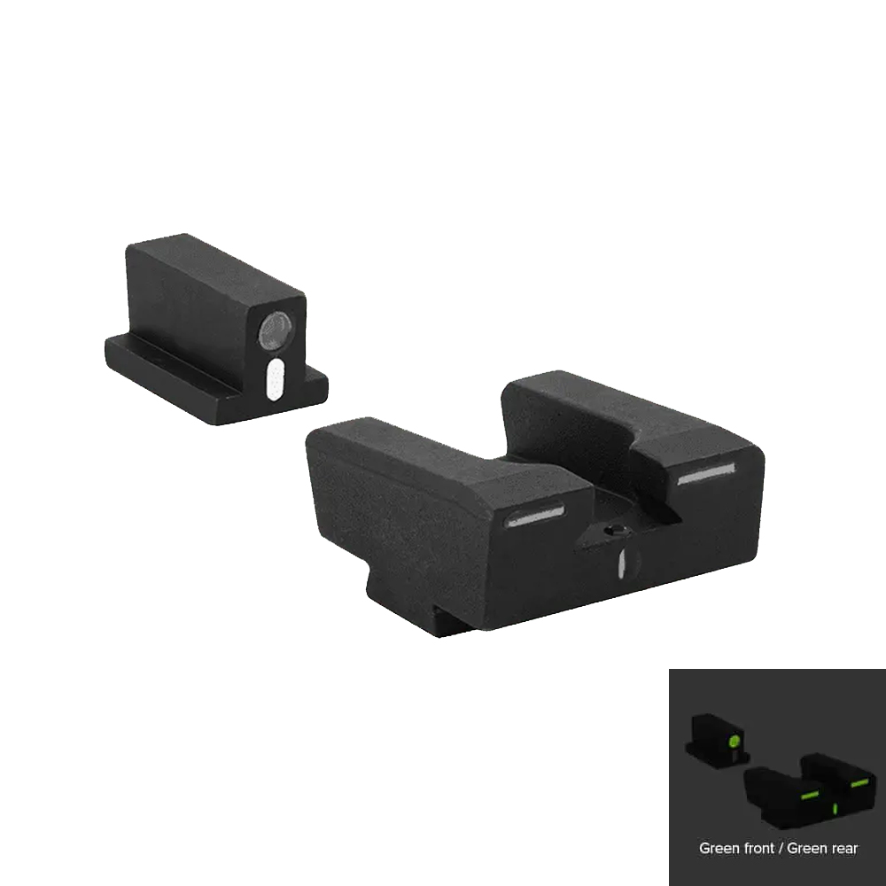 Tritiová mířidla pro Glock 17/19 Mepro R4E Tru-Dot - zelená muška / zelené hledí