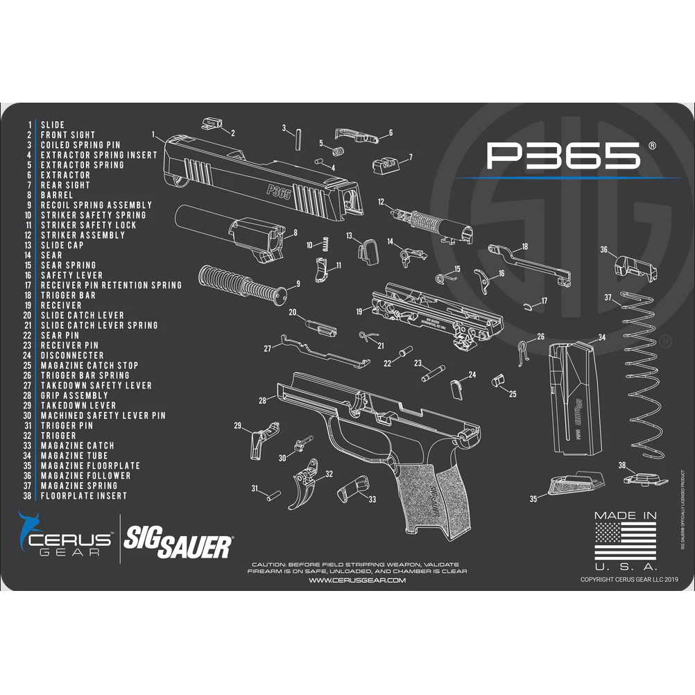 Cerus Gear Cleaning Mat for Sig Sauer P365 Pistols – Black