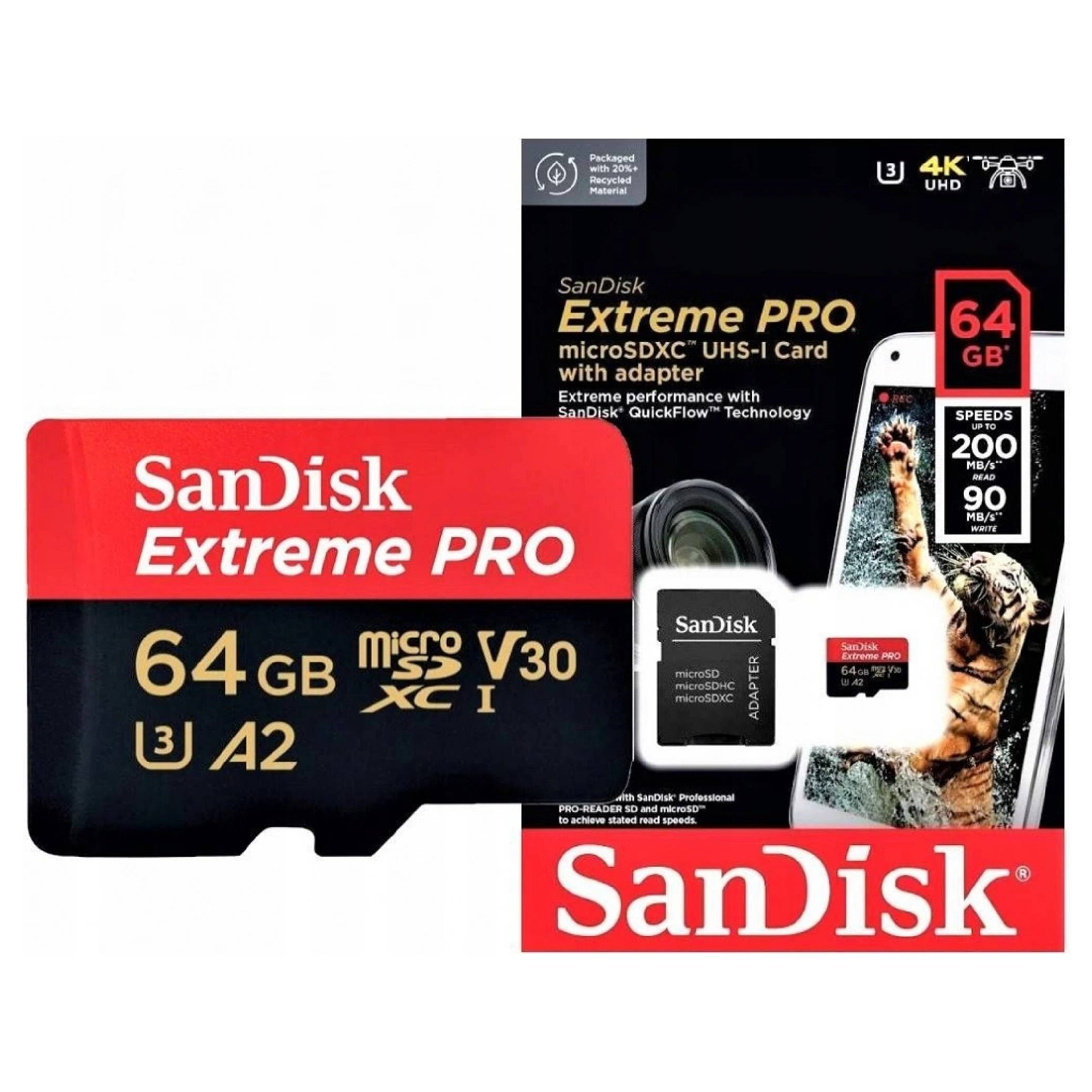 SanDisk microSDXC 64GB Extreme PRO + Rescue PRO Deluxe + SD adapter memory card