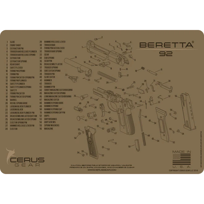 Cerus Gear CG-BER-92-SCH-COY Beretta 92 Gun Cleaning Pad – Schematic Coyote Tan