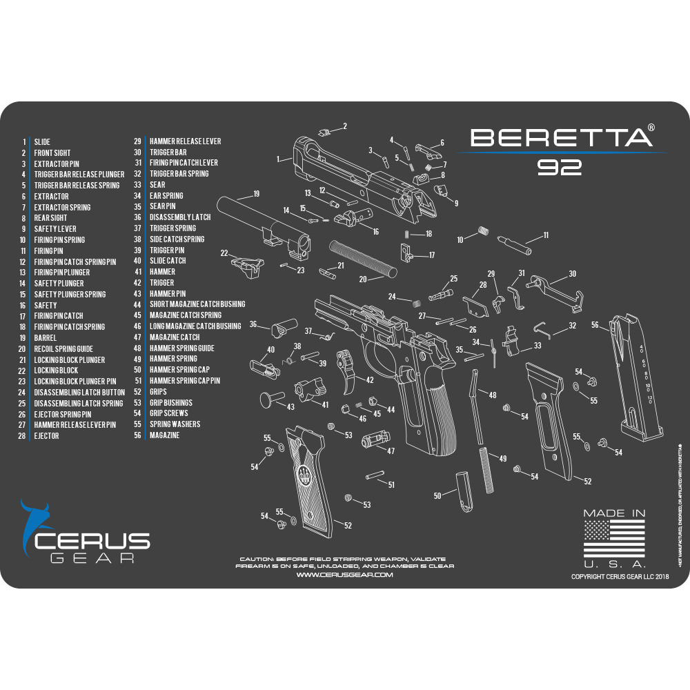Podložka pro čištění zbraní BERETTA 92 SCHEMATIC CHAR GRAY