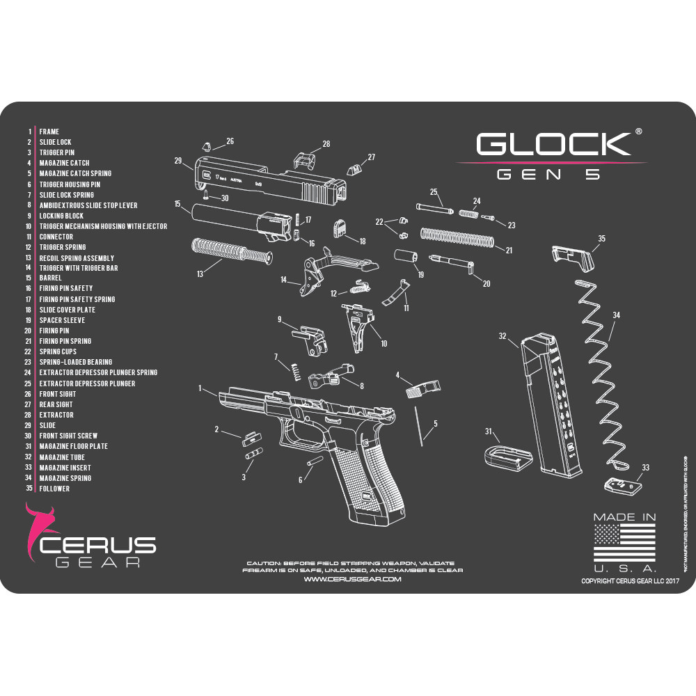 Cerus Gear Glock 5 Schematic Handgun Mat – Pink