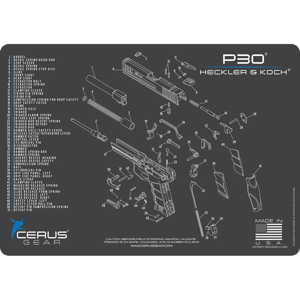 Cerus Gear HK P30 Schematic Handgun Mat – Gray