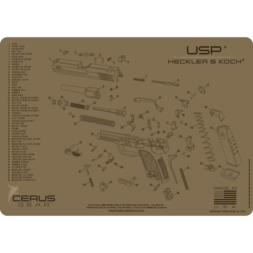 Podložka pro čištění zbraní HK USP SCHEMATIC COYOTE