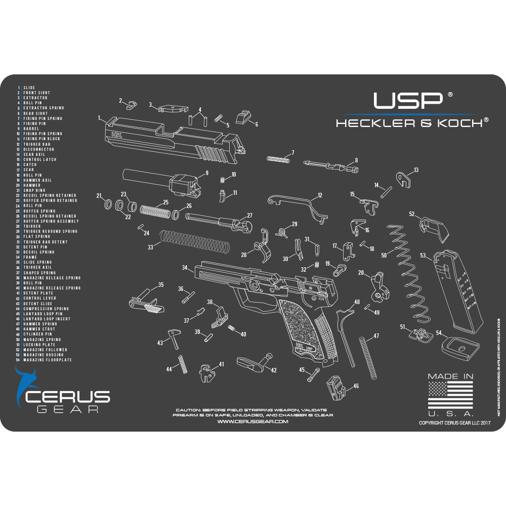 Podložka pro čištění zbraní HK USP SCHEMATIC CHAR GRAY