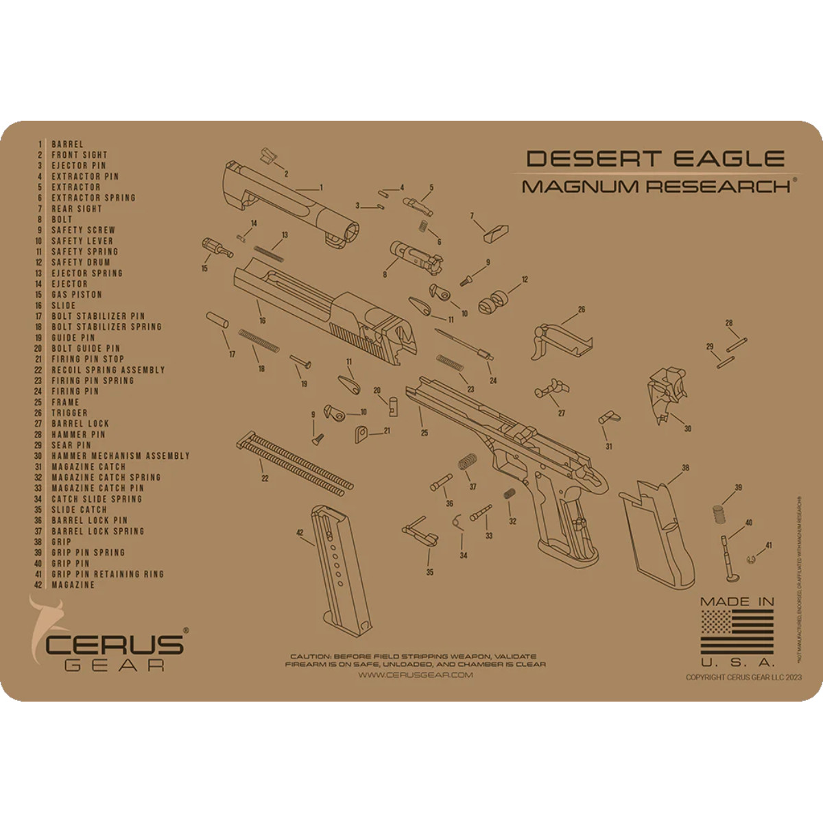 Magnum Research Desert Eagle Schematic (New) Gun Cleaning Mat, Coyote