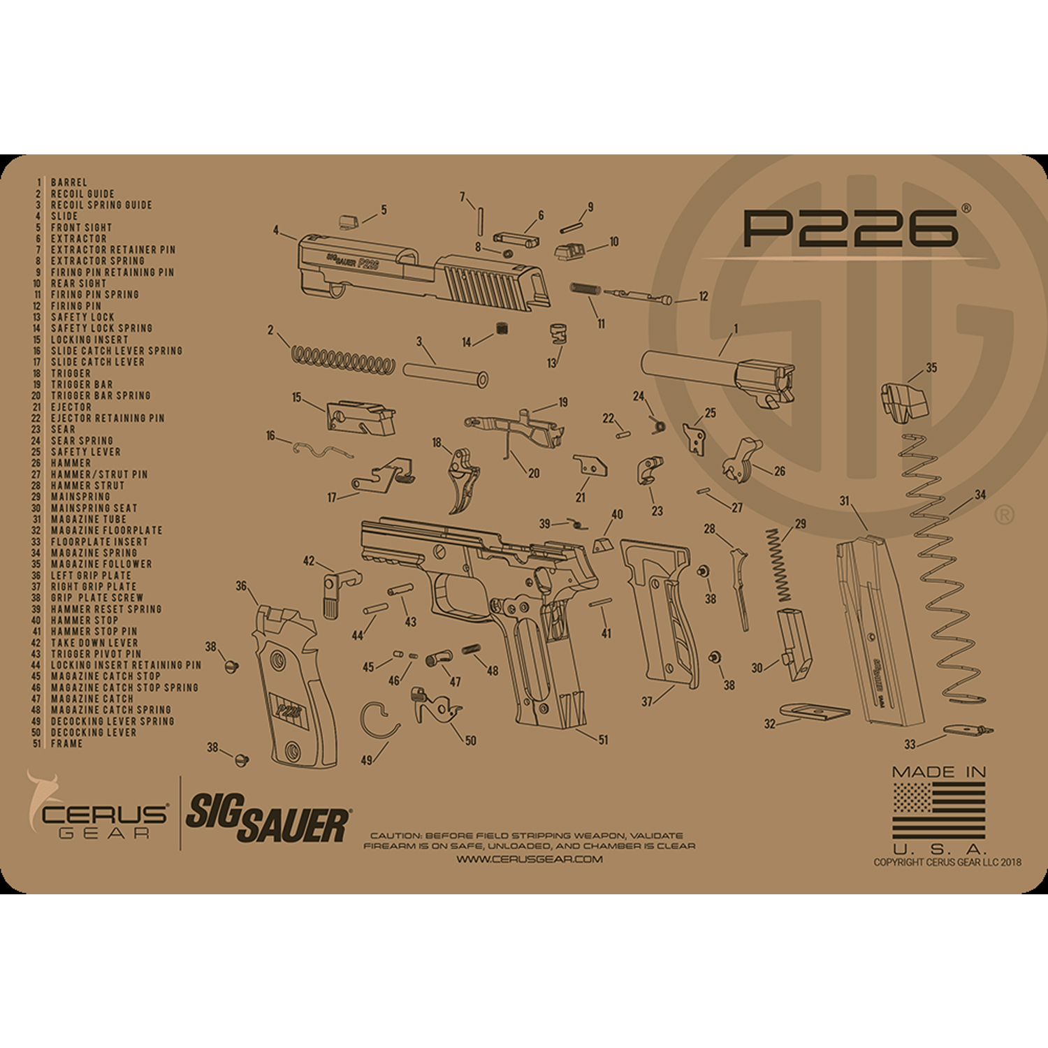 Podložka pro čištění zbraní SIG226 SCHEMATIC COYOTE