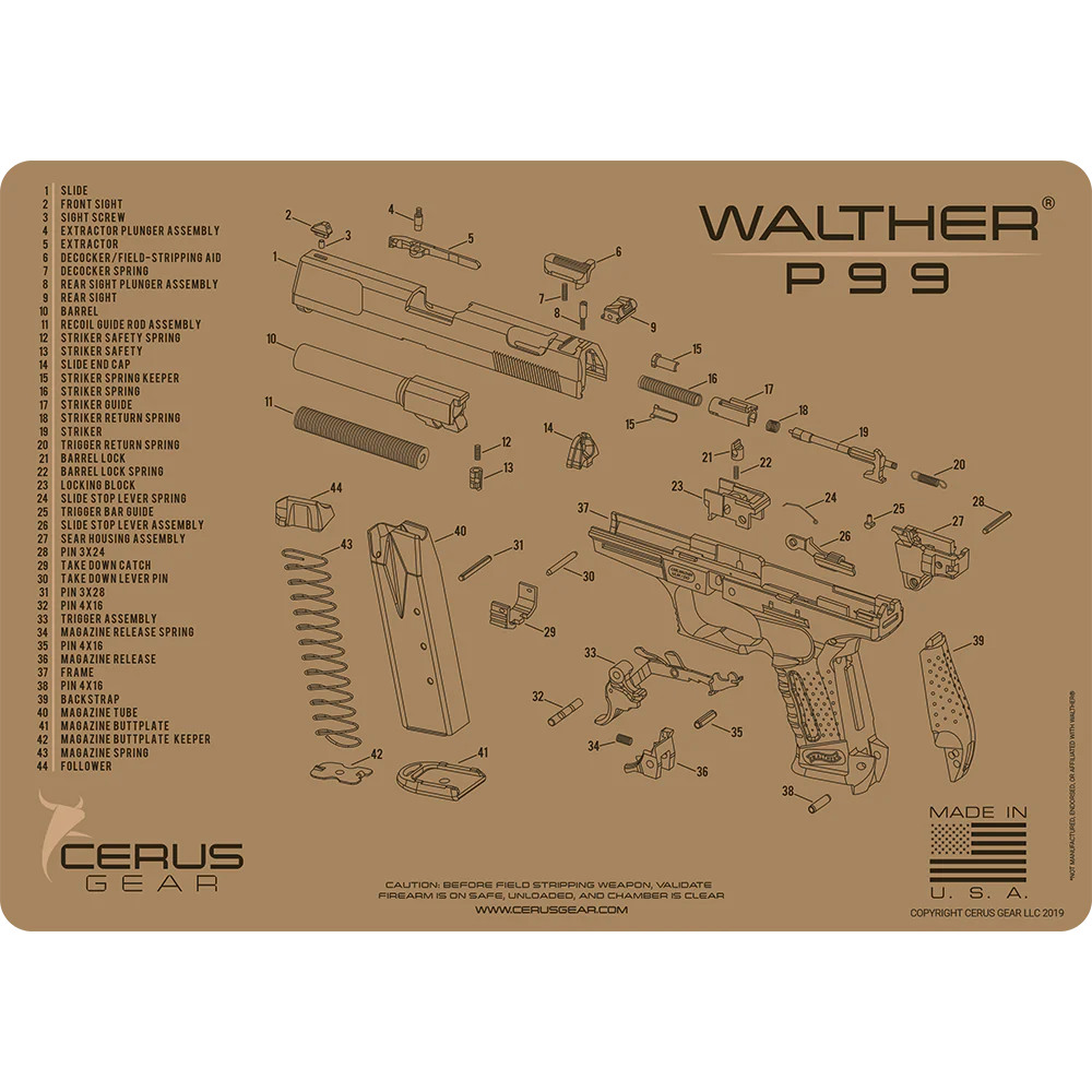 Podložka pro čištění zbraní WALTHER P99 SCHEMATIC COYOTE