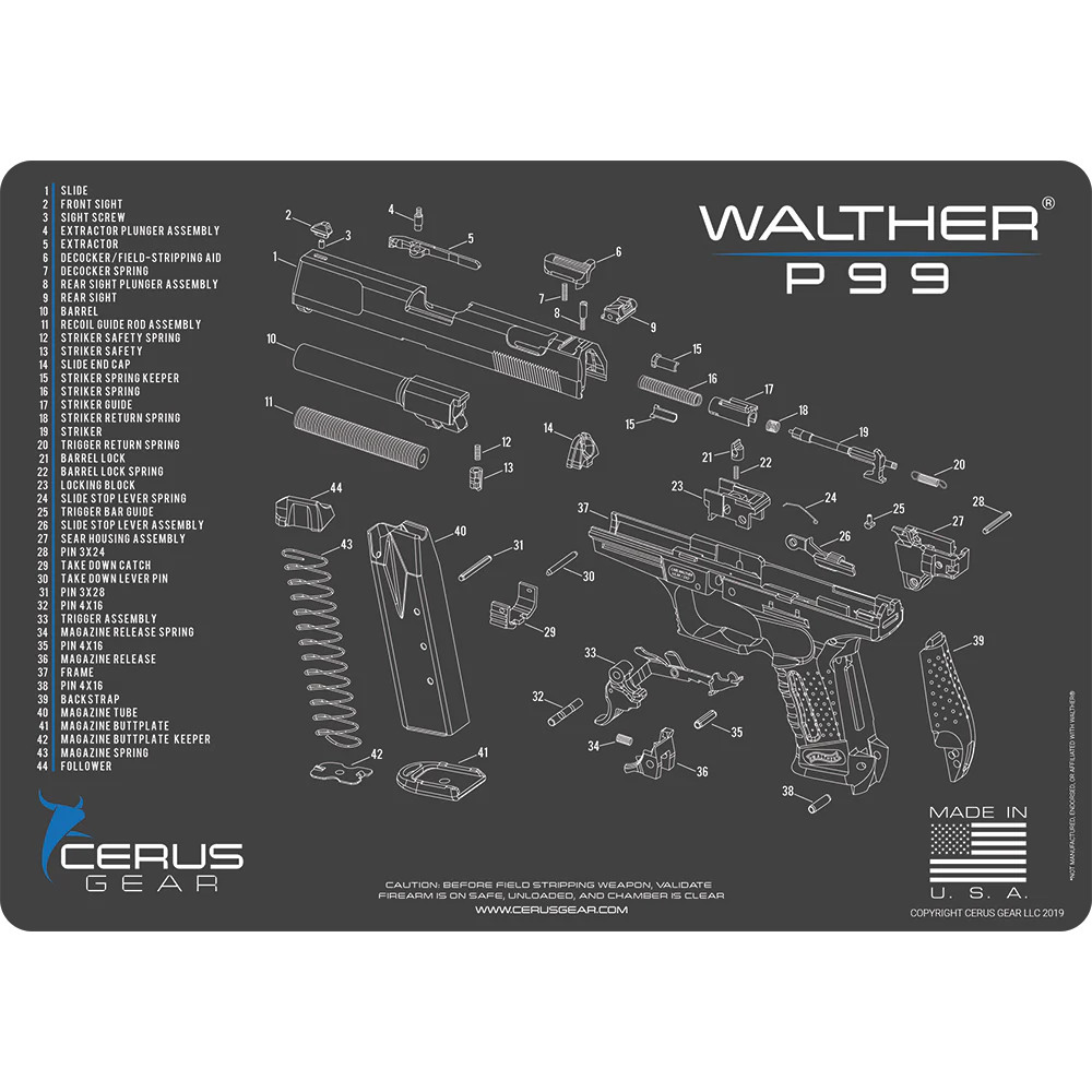 Podložka pro čištění zbraní WALTHER P99 SCHEMATIC CHAR GRAY