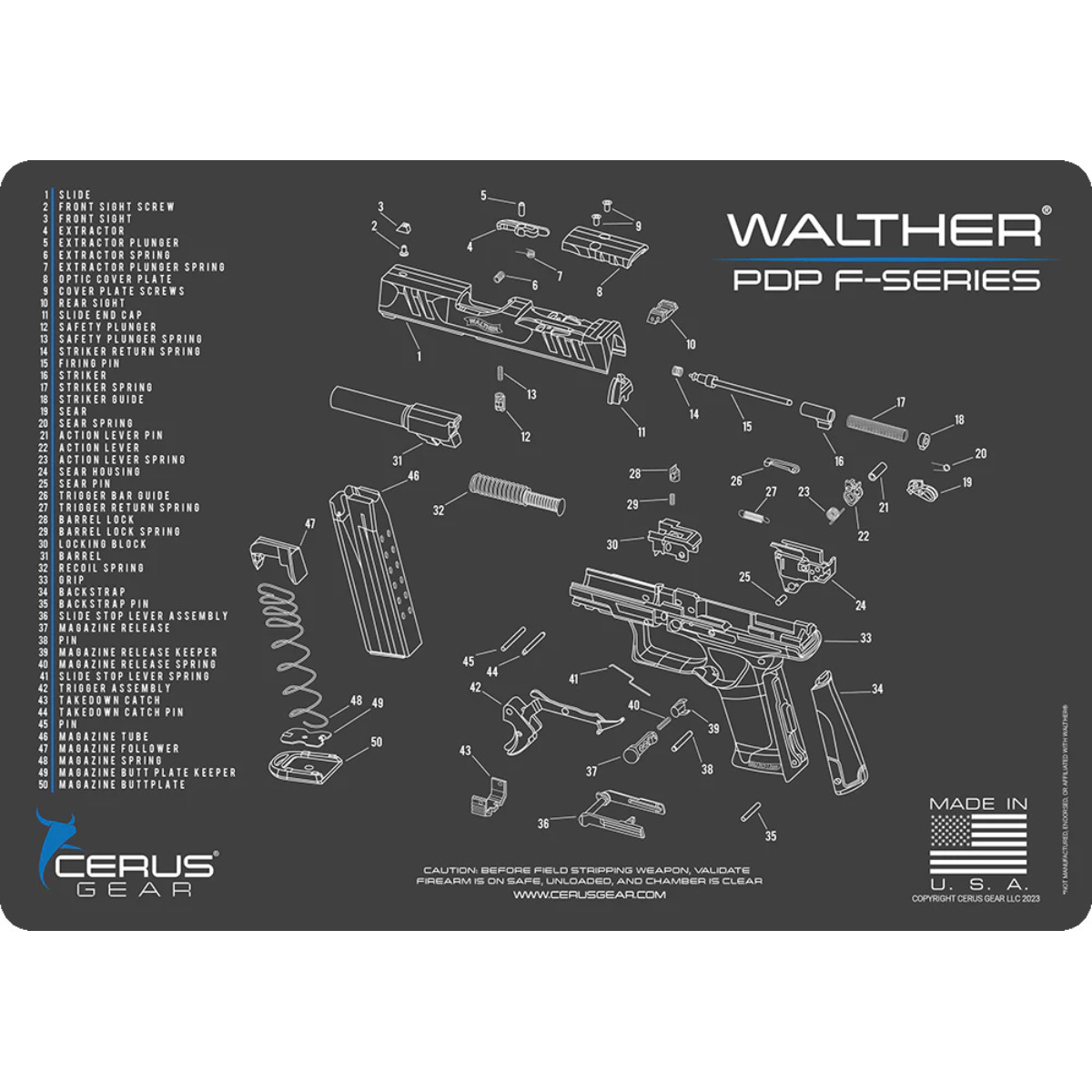Podložka pro čištění zbraní WALTHER PDP F SCHEMATIC CHAR GRAY