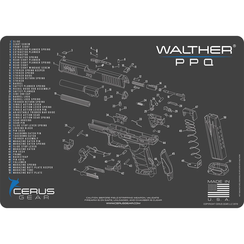Podložka pro čištění zbraní WALTHER PPQ SCHEMATIC CHAR GRAY
