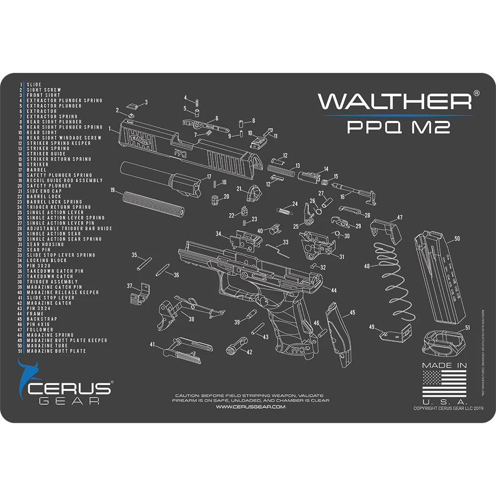 Podložka pro čištění zbraní WALTHER PPQ MOD 2 SCHEMATIC CHAR GRAY