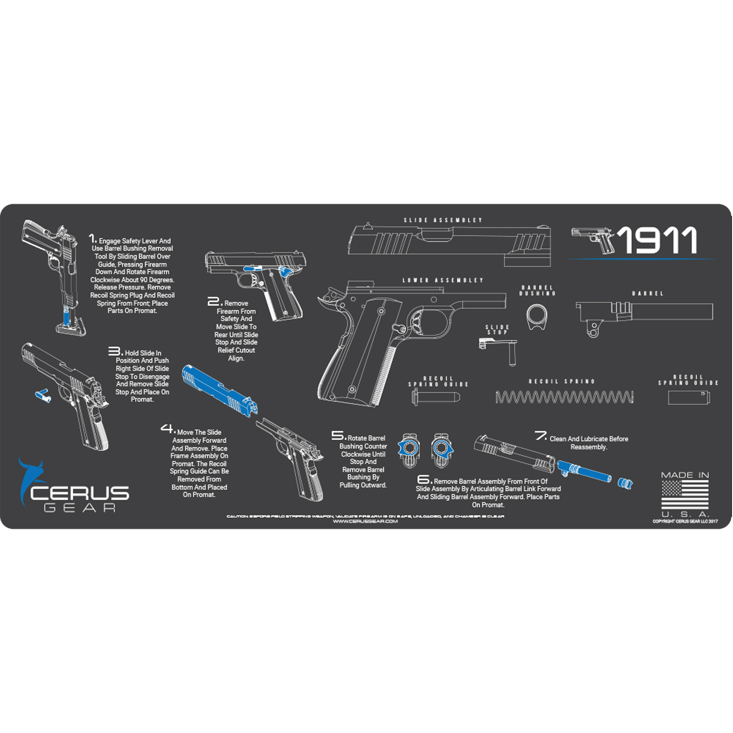 Podložka pro čištění zbraní 1911 INSTRUCTIONAL CHAR GRAY