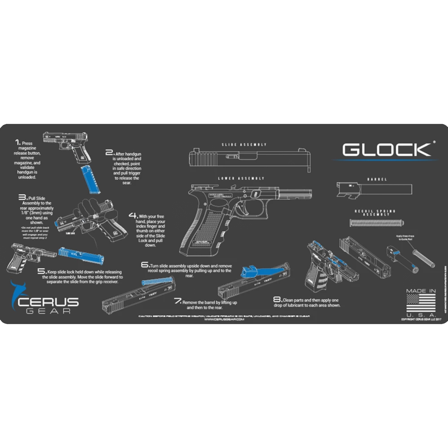 Podložka pro čištění zbraní GLOCK INSTRUCTIONAL CHAR GRAY