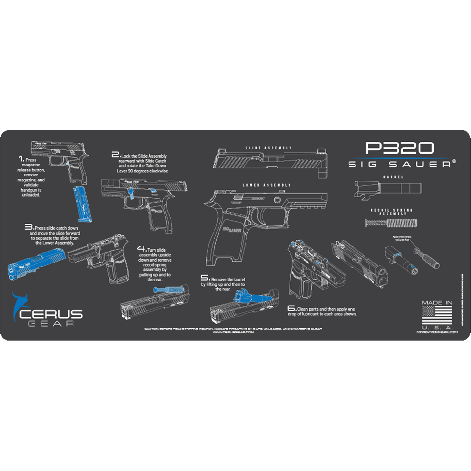 Podložka pro čištění zbraní SIG320 INSTRUCTIONAL 12"X27", CHAR GRAY