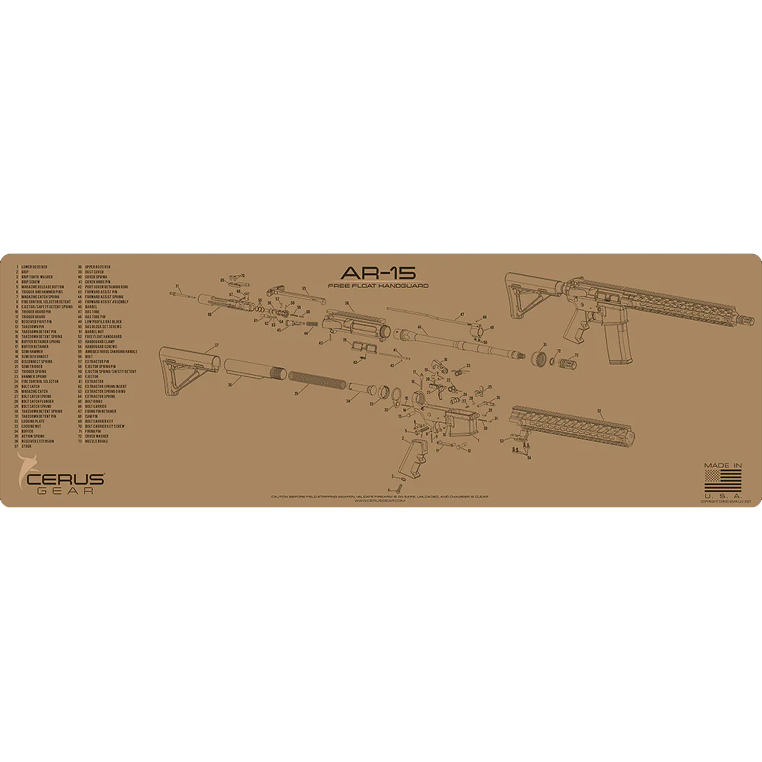 Podložka pro čištění zbraní AR15 FREE FLOAT HANDGUARD SCHEMATIC COYOTE