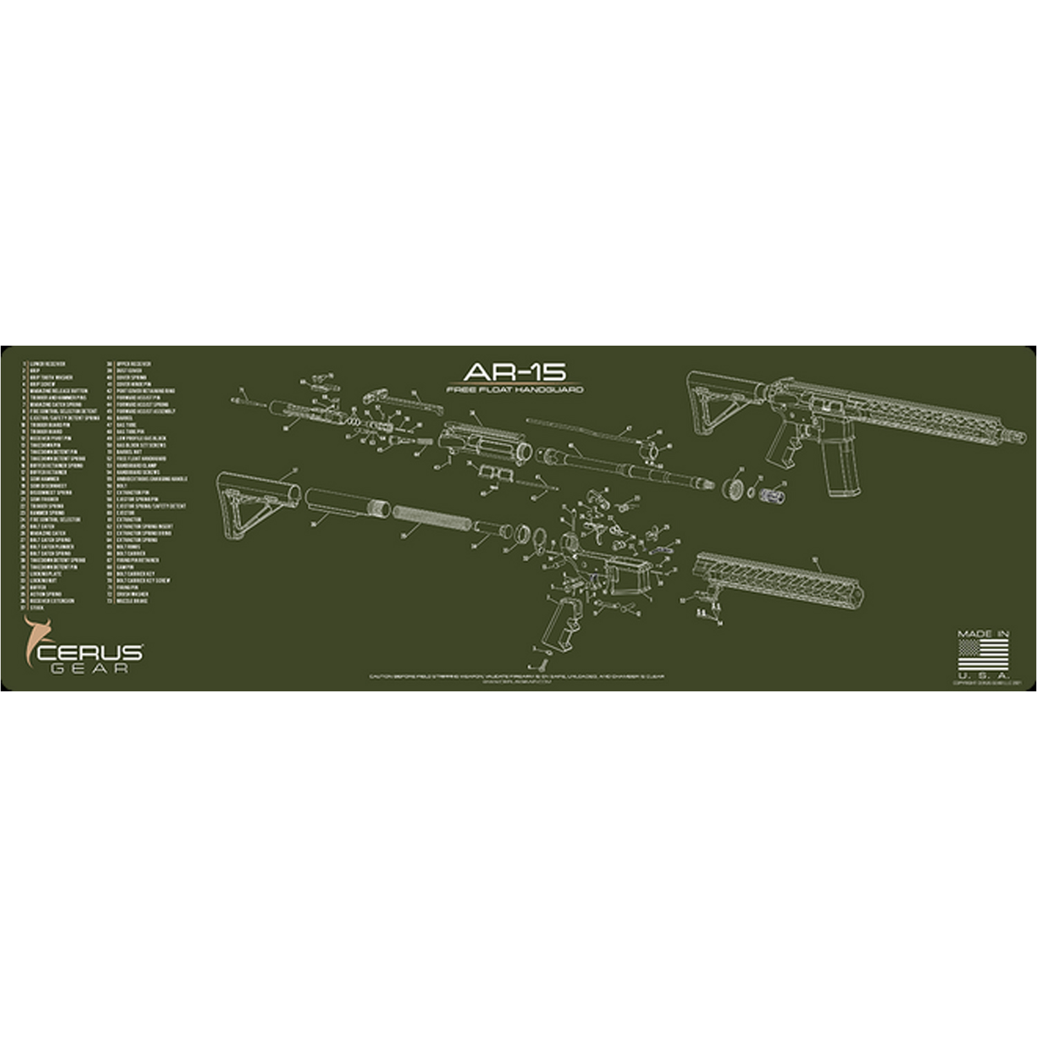 AR15 Free Float Handguard Schematic Gun Cleaning Mat – Olive Drab Green