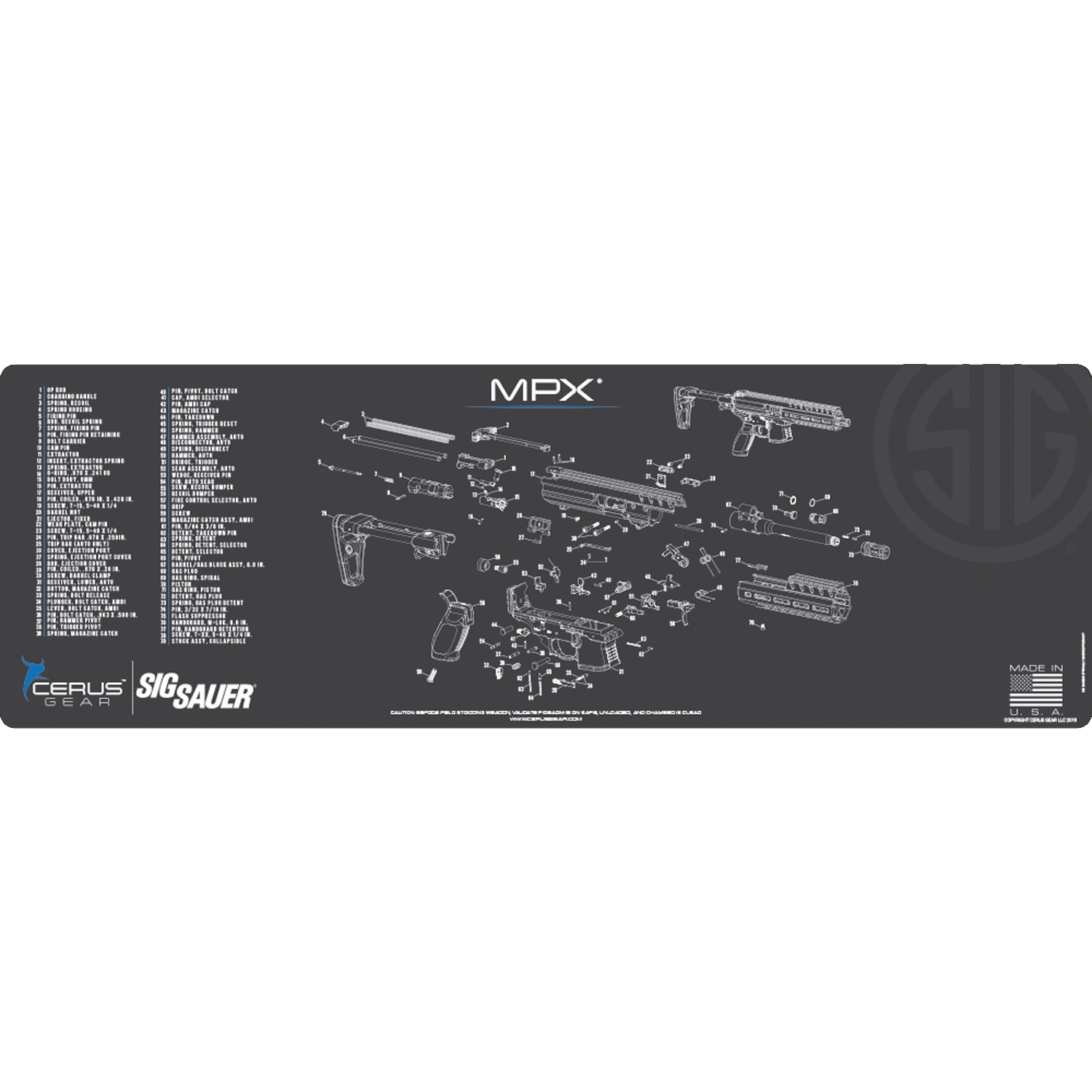 Podložka pro čištění zbraní LICENSED SIG MPX SCHEMATIC CHAR GRAY
