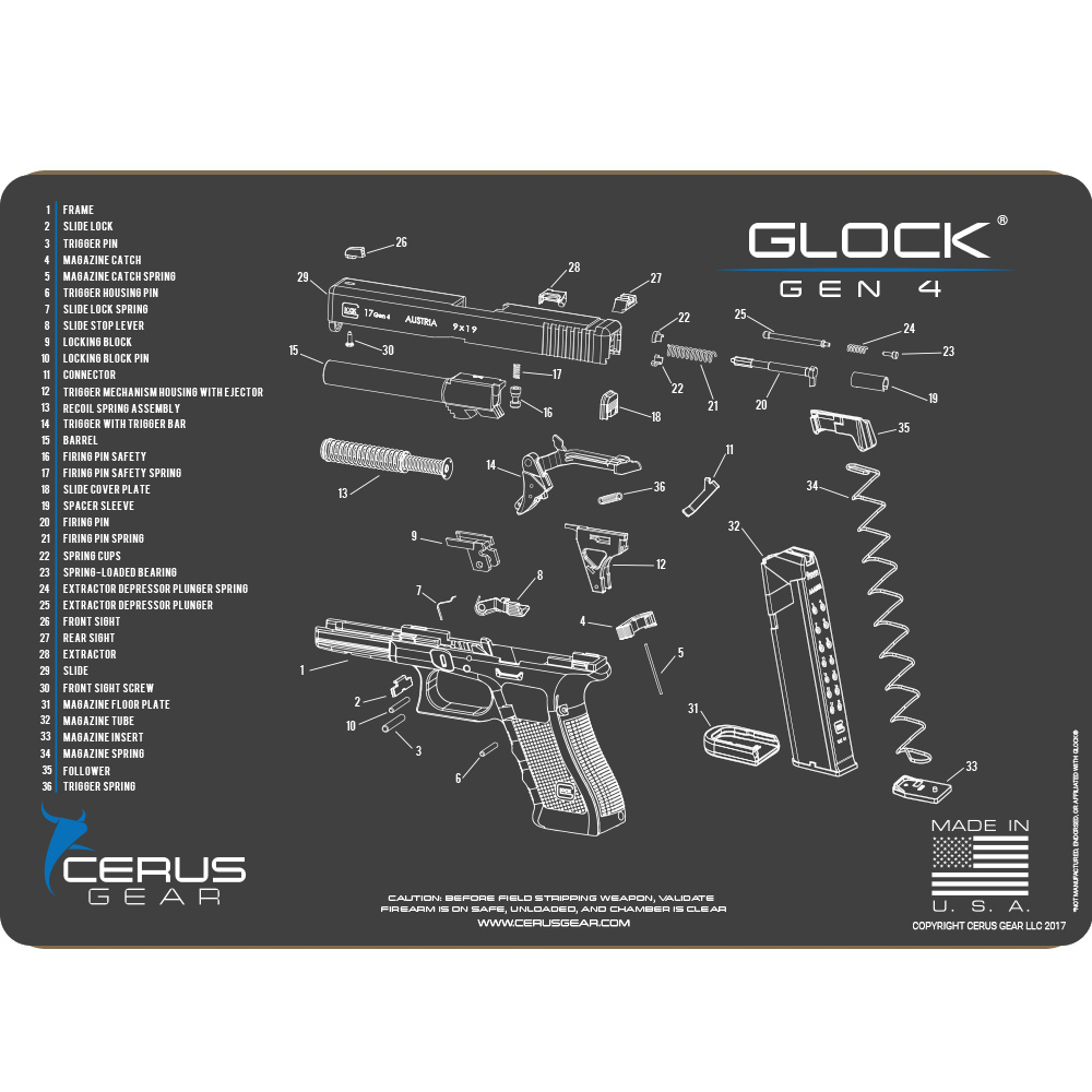 Podložka pro čištění zbraní GLOCK GEN 4 SCHEMATIC GREY