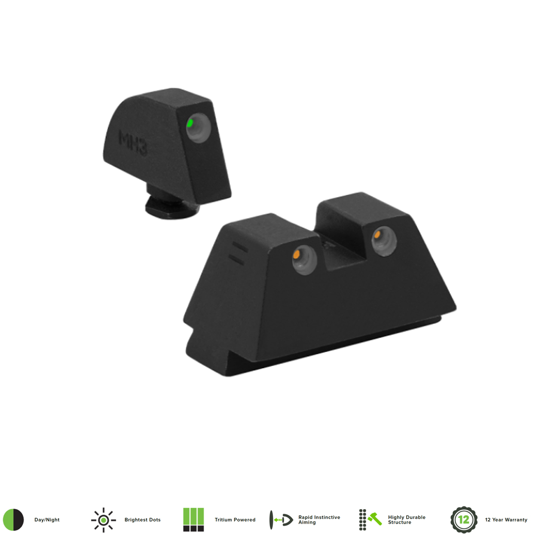 Tritiová mířidla pro Glock 17/19 Mepro Tru-Dot SUPPRESSOR - zelená / oranžová