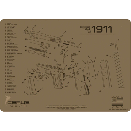 Cerus Gear CG-1911-SCH-COY 1911 Gun Cleaning Pad SCHEMATIC - Coyote