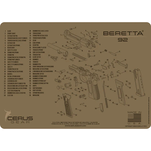Cerus Gear CG-BER-92-SCH-COY Beretta 92 Gun Cleaning Pad – Schematic Coyote Tan